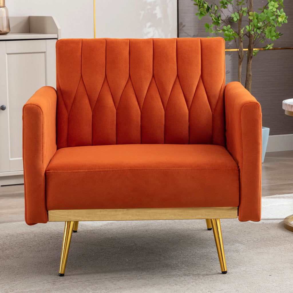 Orange Velvet Accent Chair with Ottoman G578749