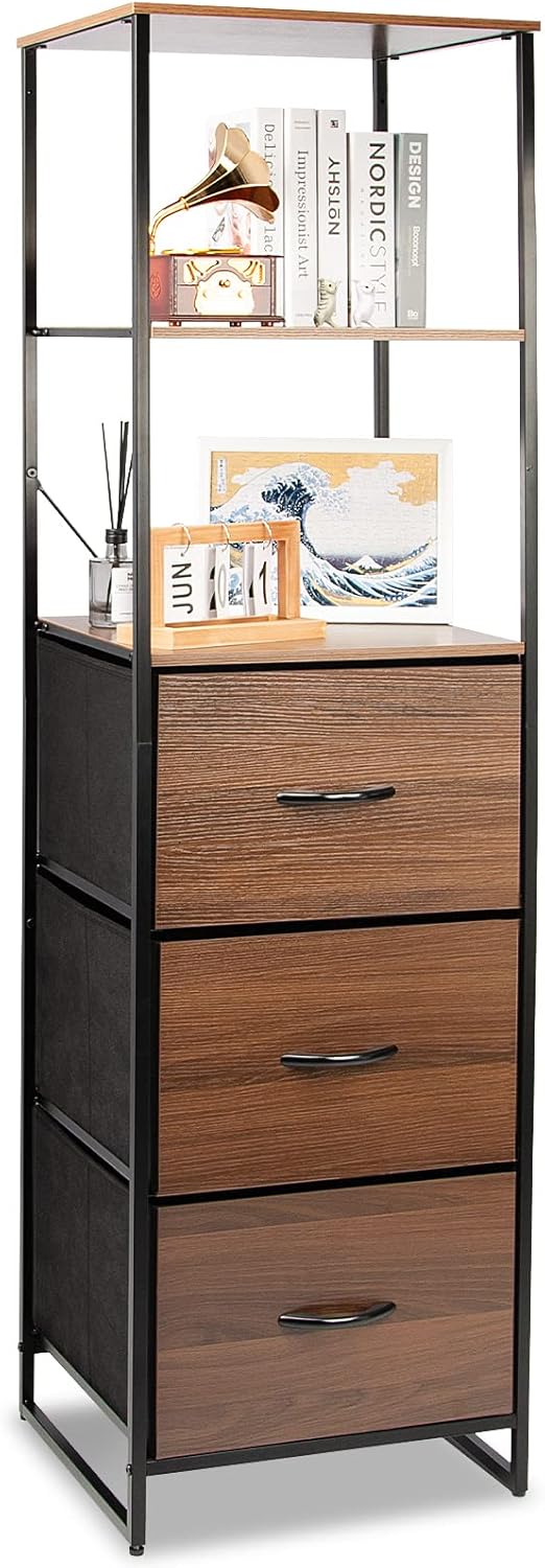 Rustic Brown 4-Tier Ladder Bookshelf with 2 Wooden Drawer A550