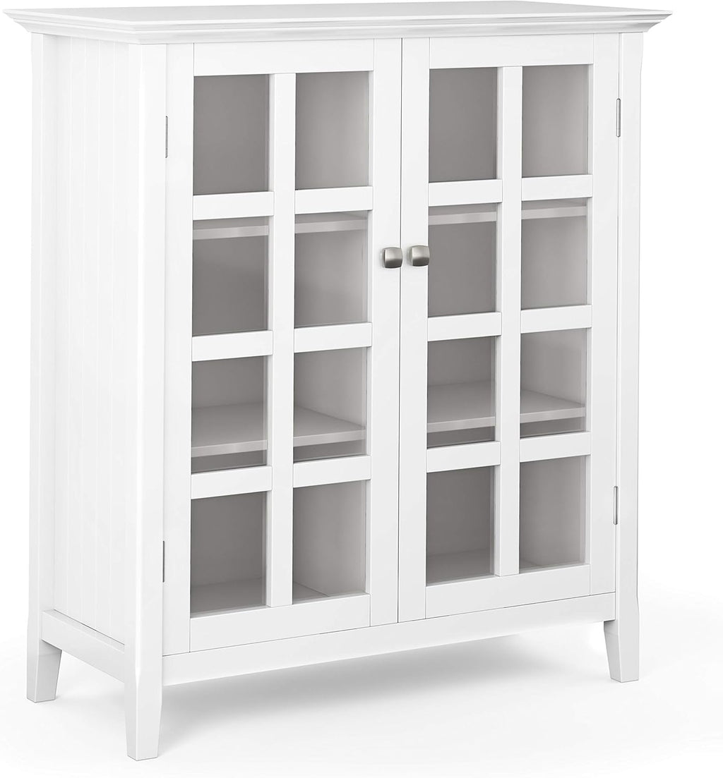 Distressed Grey Solid Wood Storage Cabinet with 2 Tempered Glass Doors Z5746