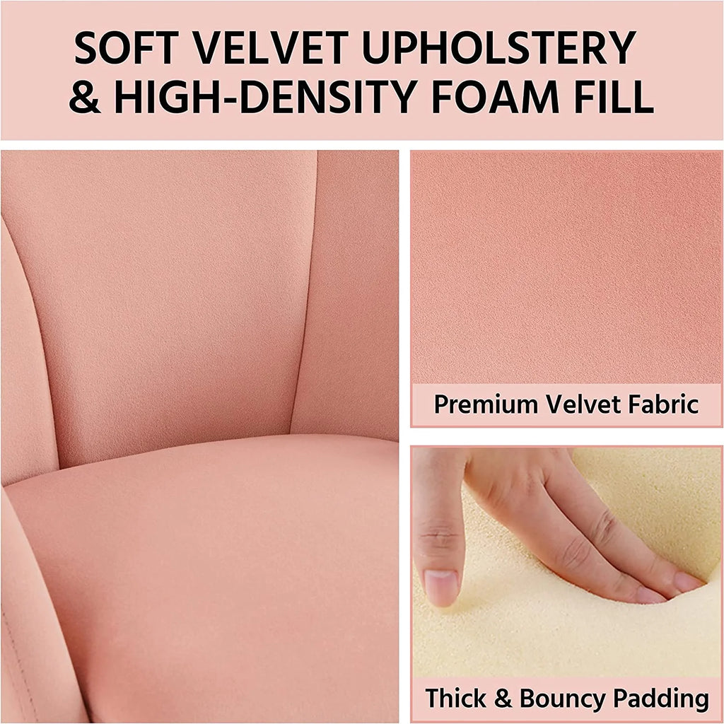 Pink Velvet Flower Shape Armchair with Golden Metal Legs, 2 Pieces A57644