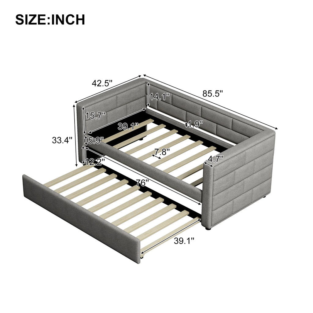 Gray Twin Size Upholstered Daybed with Trundle K285