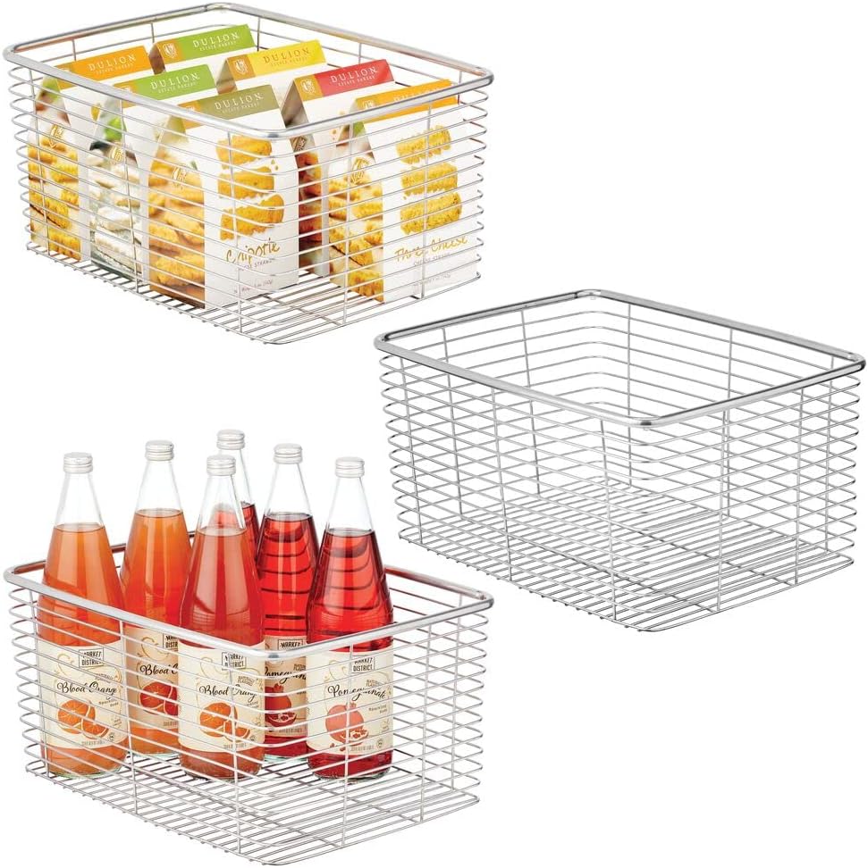 Metal Wire Food Organizer Storage Bin Basket, 3 Pack, Bronze B143142