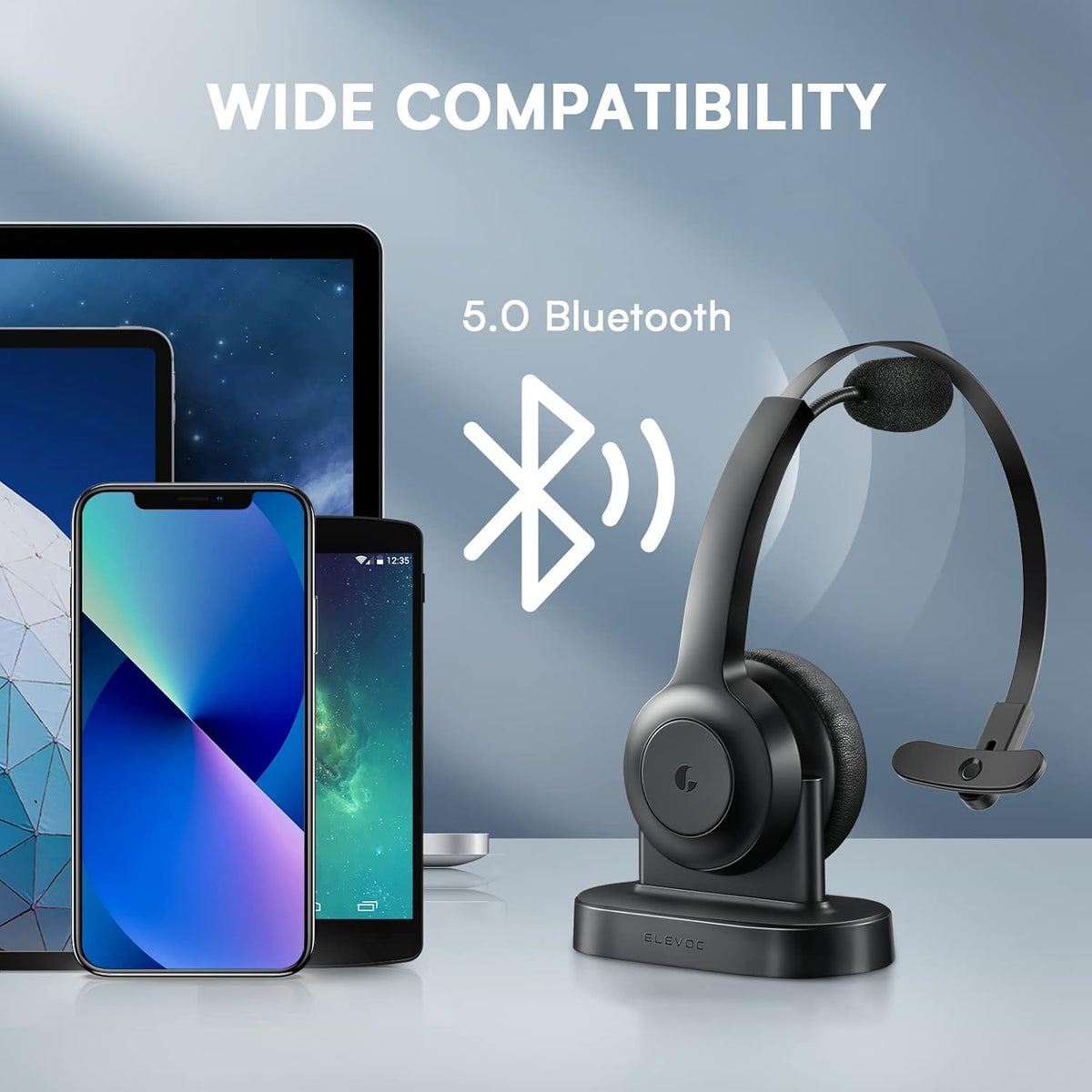 Wireless Bluetooth Headset with Microphone, AI Noise Cancelling, 35 Hrs Talk Time, USB Dongle, Charging Base, Mute Button, Pack of 2 Q5993