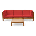 Red and Teak Acacia Wood Sofa and Coffee Table Set Y425