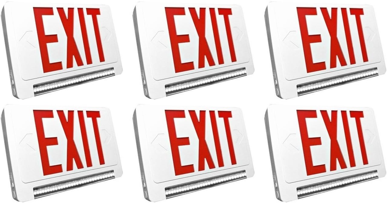 Red Letter Rechargeable NiCd Battery Indoor LED Emergency EXIT Sign Combo, Pack of 6 X925500