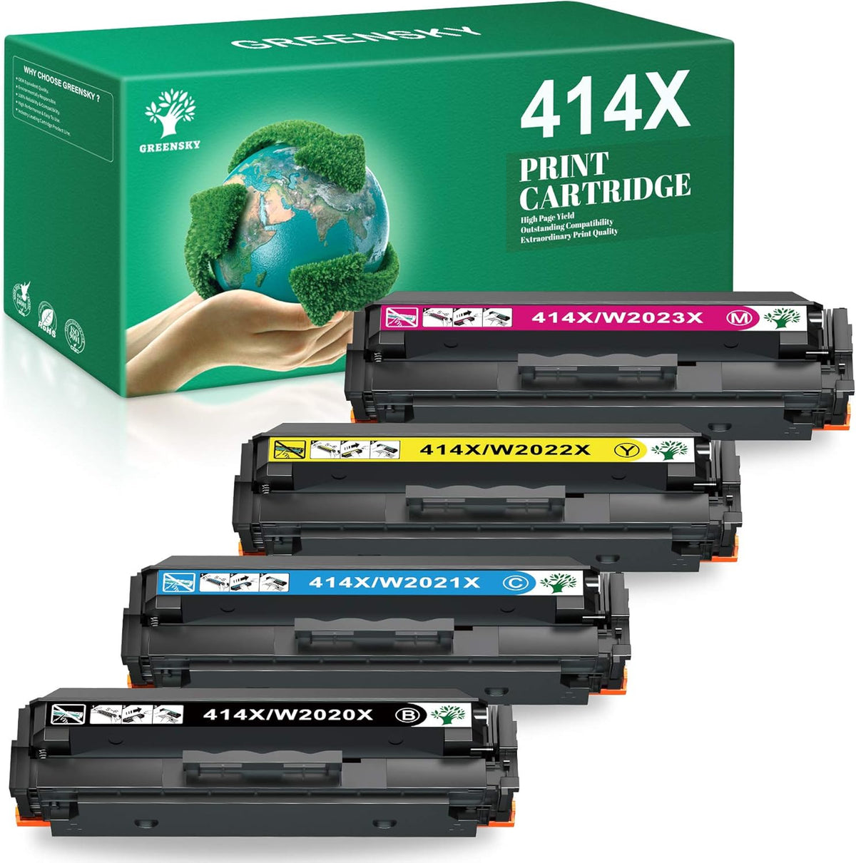 Compatible Toner Cartridge High Yield Black Cyan Magenta Yellow N414