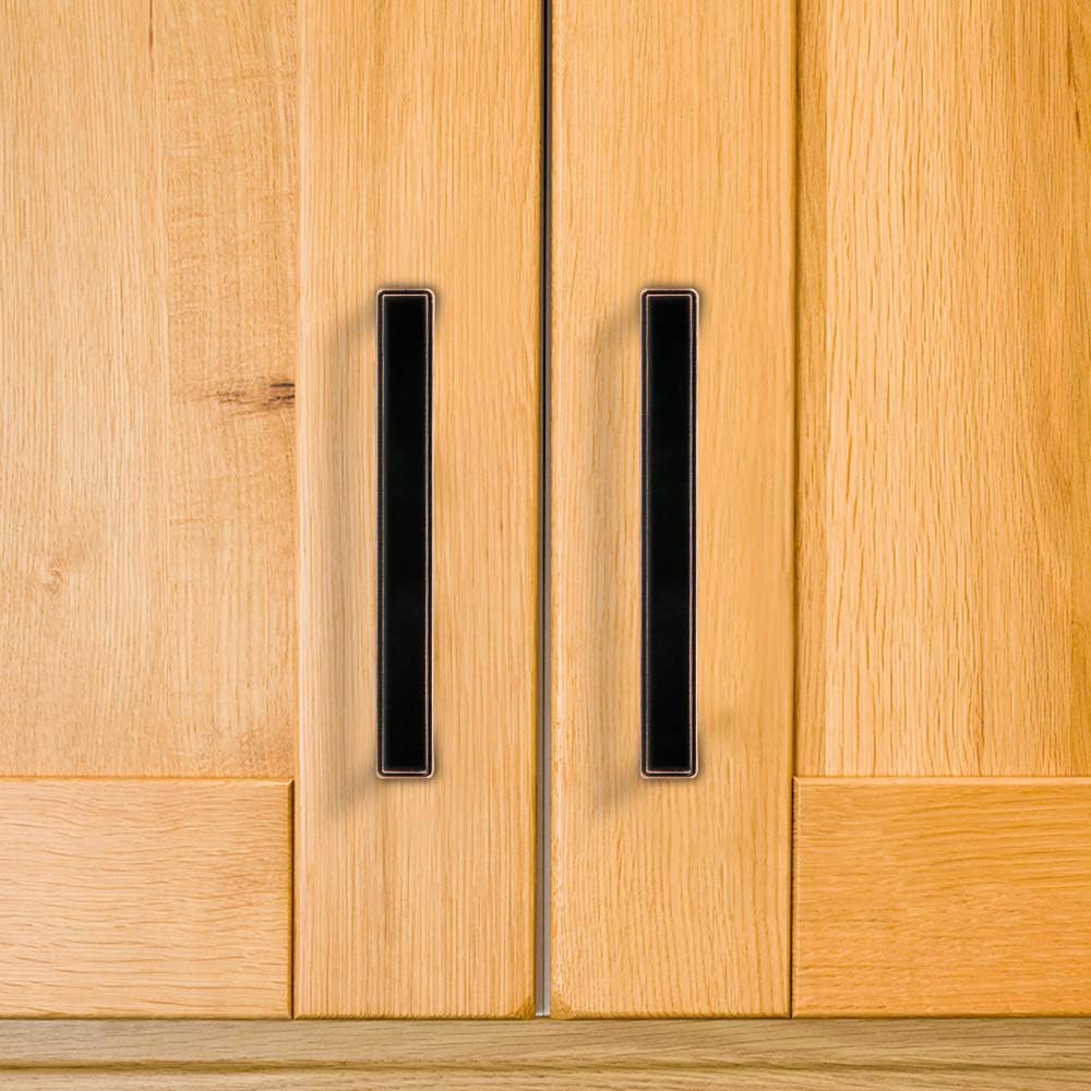 Black Solid Metal Cabinet Handles 6 Pieces 5” Hole Centers G36194