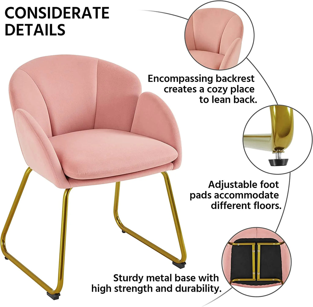 Pink Velvet Flower Shape Armchair with Golden Metal Legs, 2 Pieces A57644