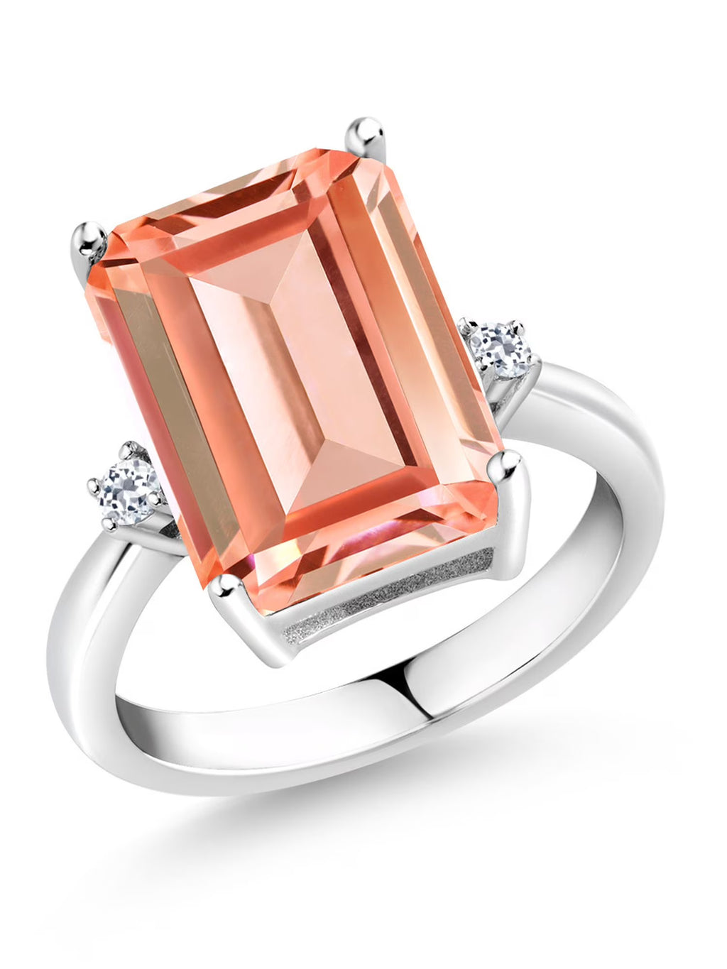925 Sterling Silver Peach Nano Morganite and White Topaz Ring T858702