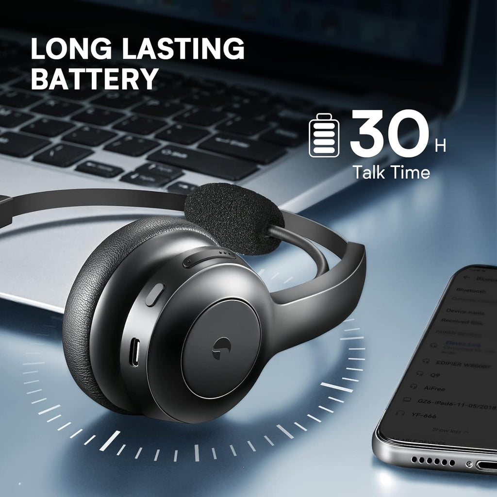 Wireless Bluetooth Headset with Microphone, AI Noise Cancelling, 35 Hrs Talk Time, USB Dongle, Charging Base, Mute Button, Pack of 2 Q5993