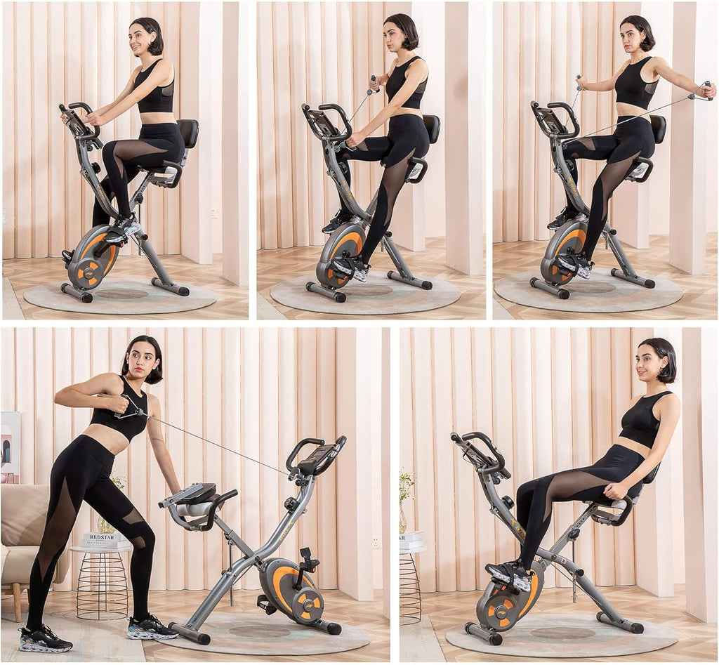 Grey Recumbent Exercise Bike with Arm Resistance Bands and LCD Monitor Y86951
