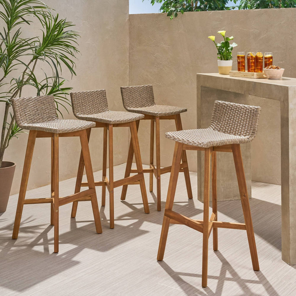 4pk Acacia Wood Wicker Patio Barstools Brown S19380