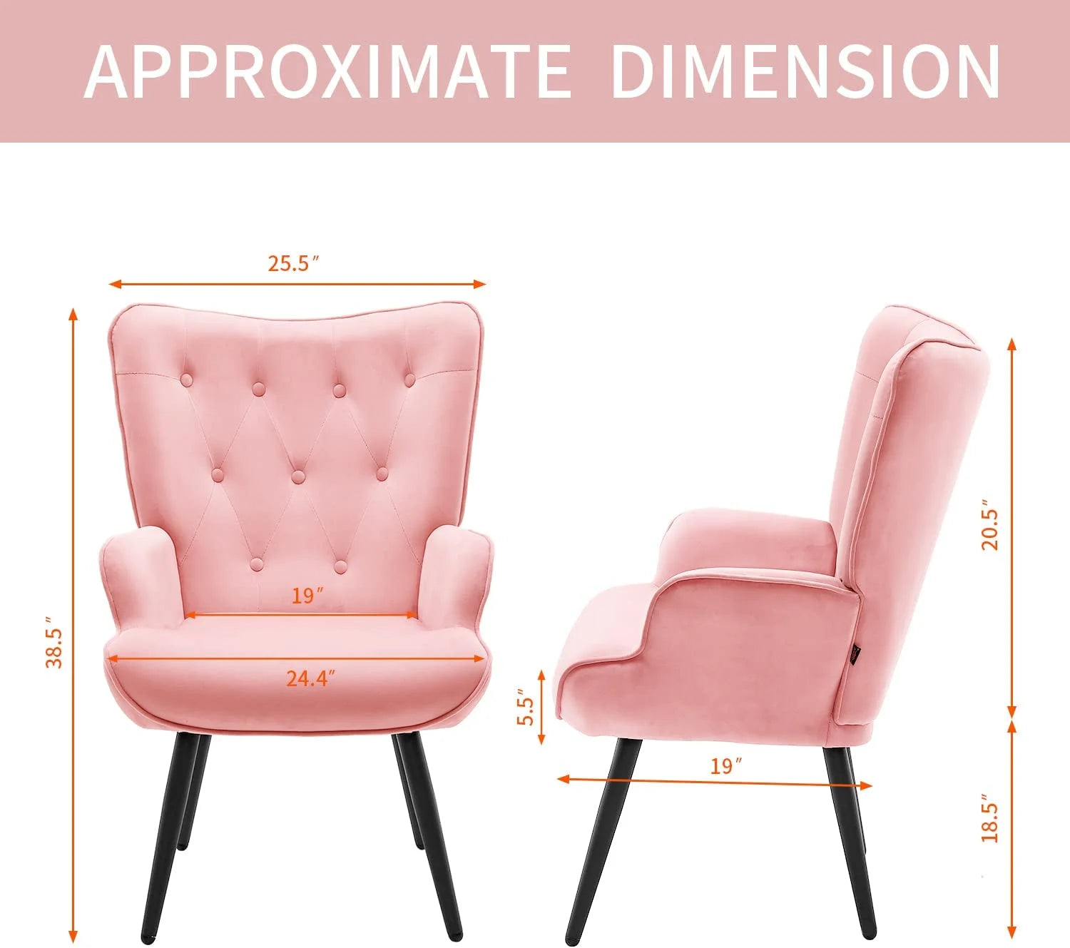 Pink Velvet Tufted Wingback Accent Chair with Solid Metal Legs V161594