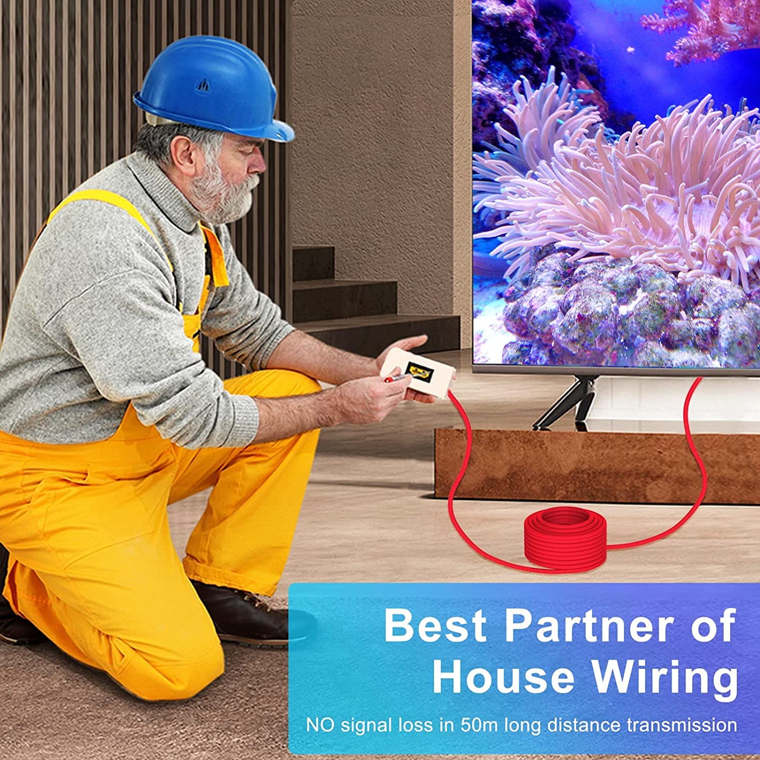 8K HDMI Fiber Optic Cable 164FT 50M Red Braided W93096