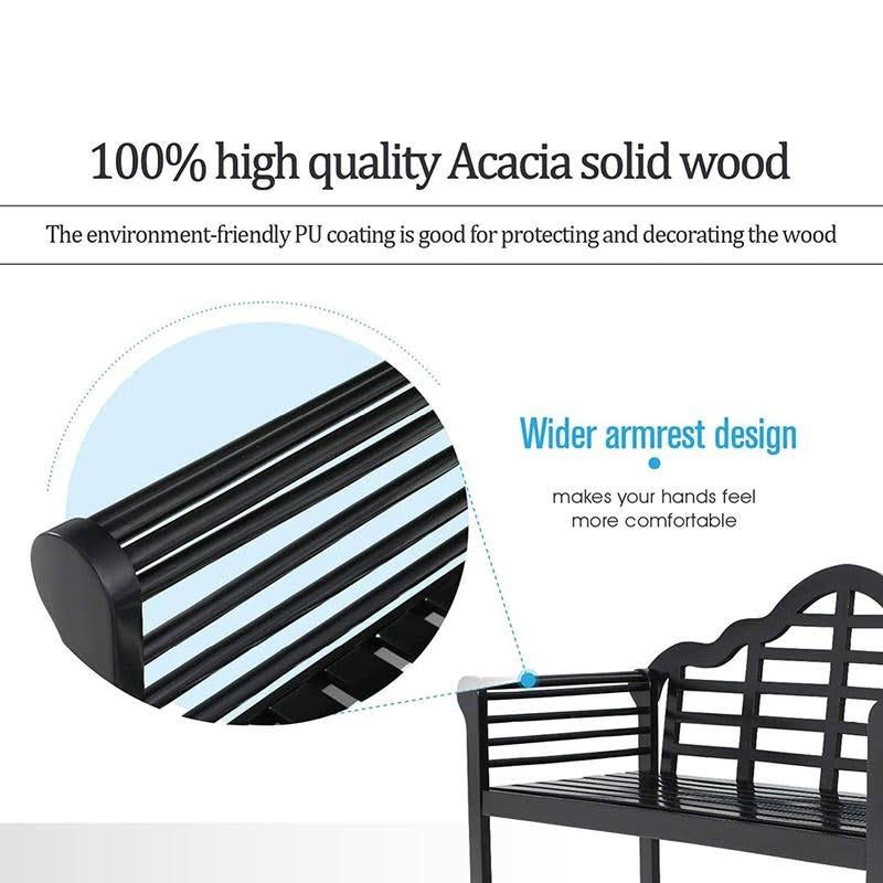 Black Acacia Wood Bench with Backrest and Armrests V687224