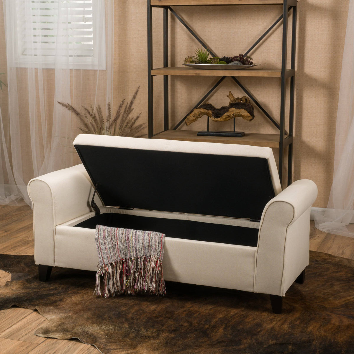 Light Grey Fabric Armed Storage Ottoman Bench A4064