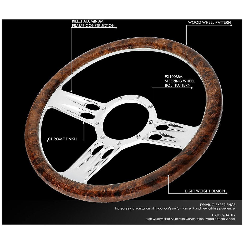 Billet Aluminum Wood Grain 9-Bolt Steering Wheel U147