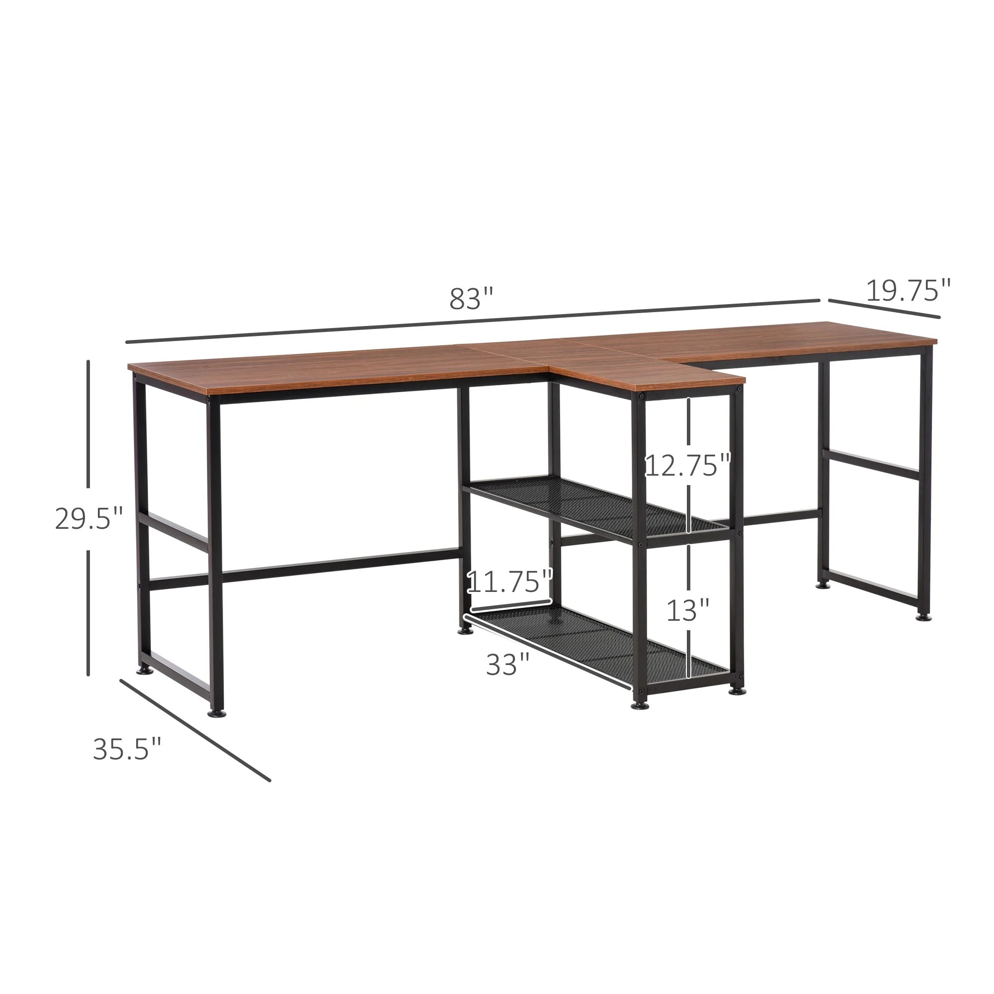 83" Two Person Computer Desk with 2 Storage Shelves and Book Shelf Y374
