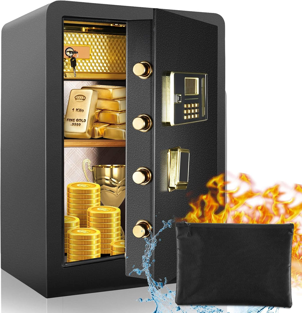 Fireproof Waterproof Safe Box with Fireproof Bag, HD LCD Screen Double Lock Cabinet Safe (1.8Cub) Y274