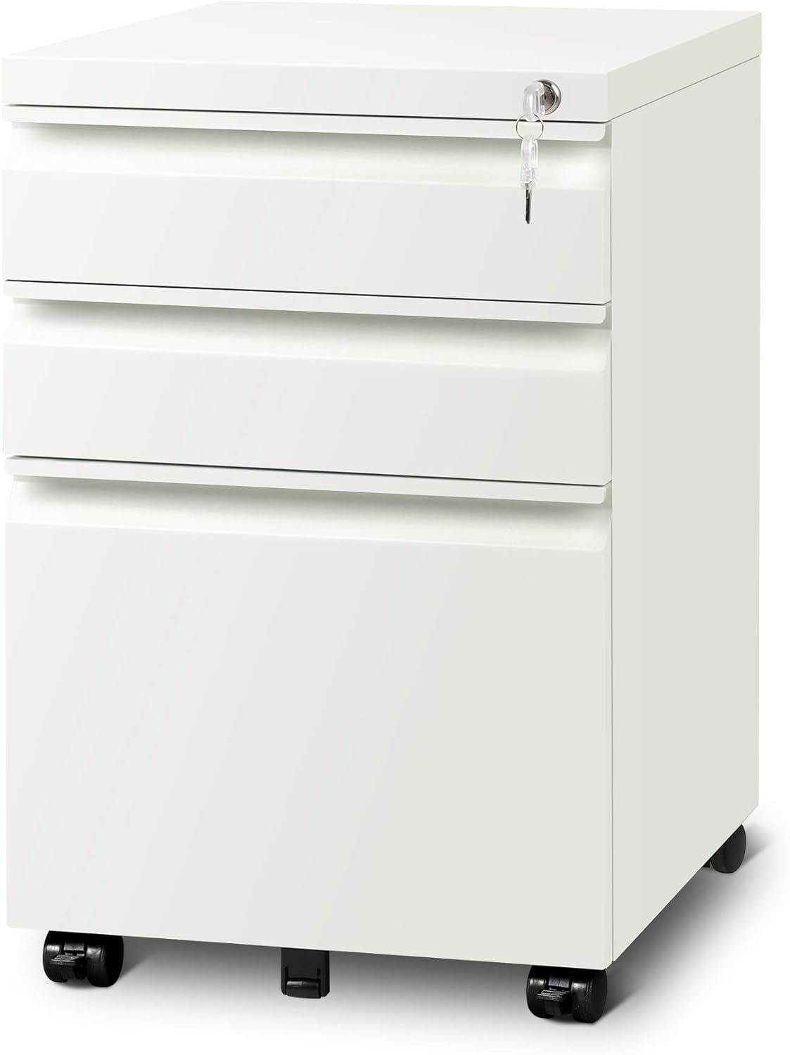 White 3 Drawer Mobile File Cabinet with Lock O660444