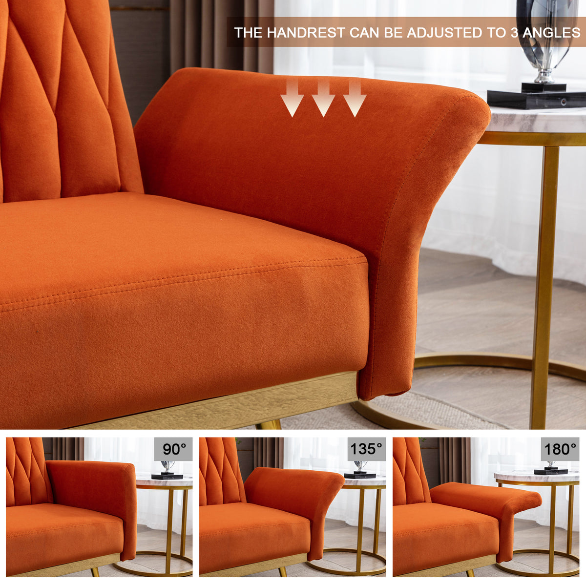 Orange Velvet Accent Chair with Ottoman G578749