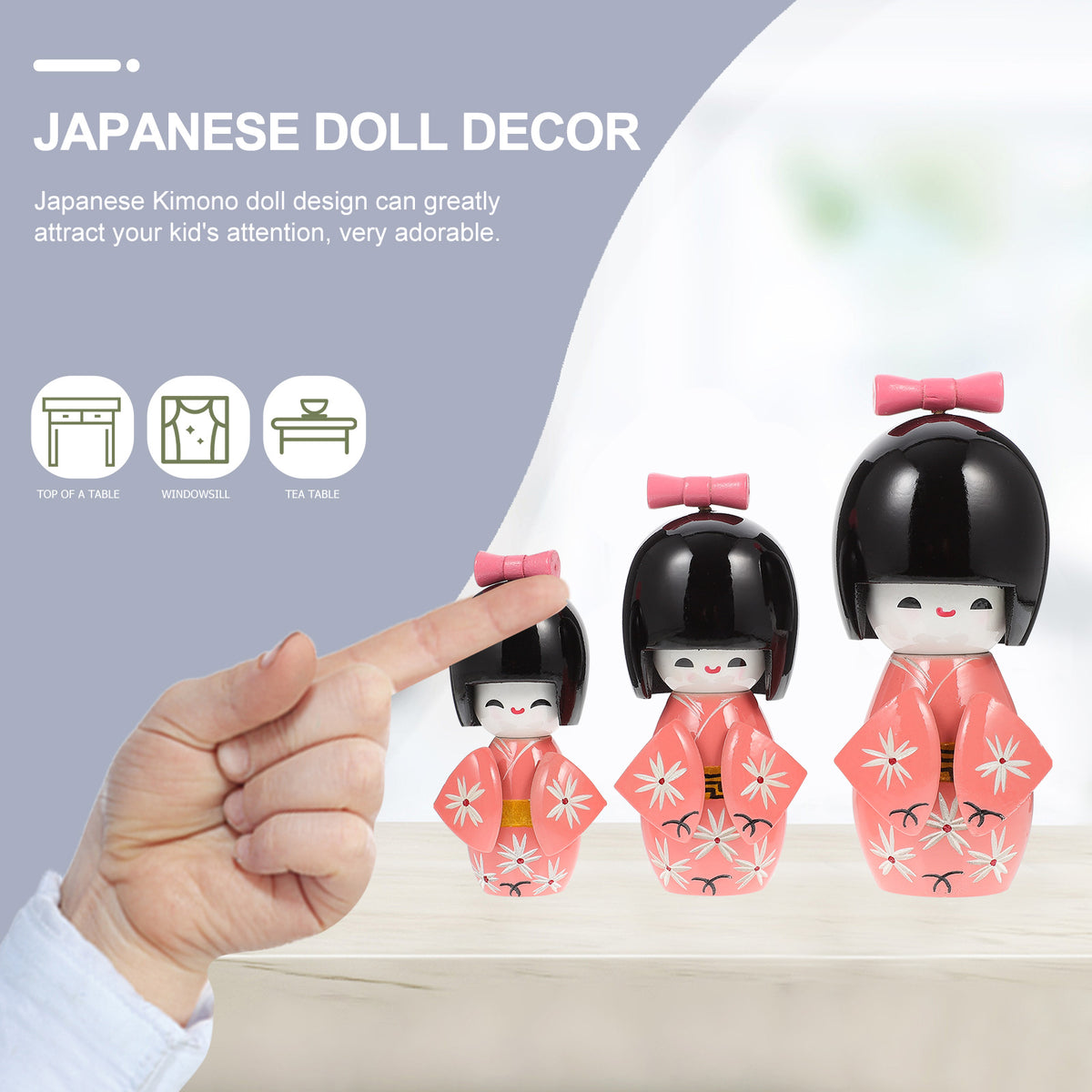 3 Pcs Japanese Wooden Antique Dolls Desktop Figurine X8832