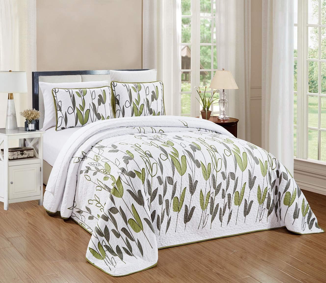 3-Piece Oversize Quilt Set Reversible Bedspread Coverlet Cal King Size U493738