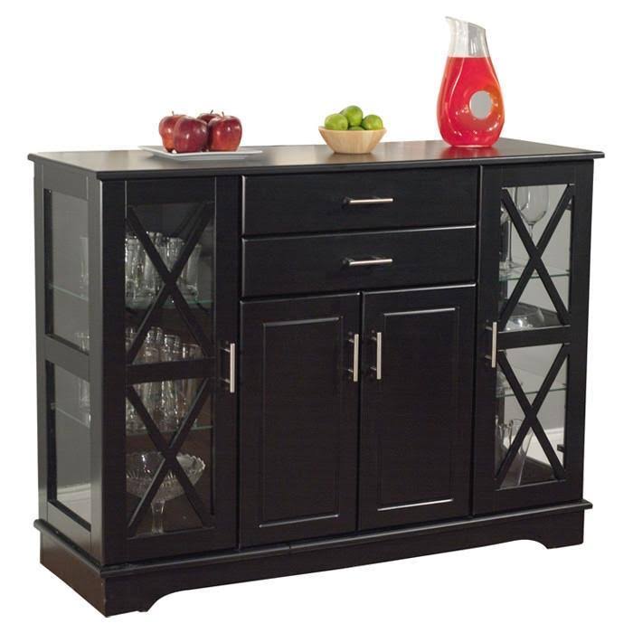 Black Wood Buffet Sideboard with Glass Doors U3359