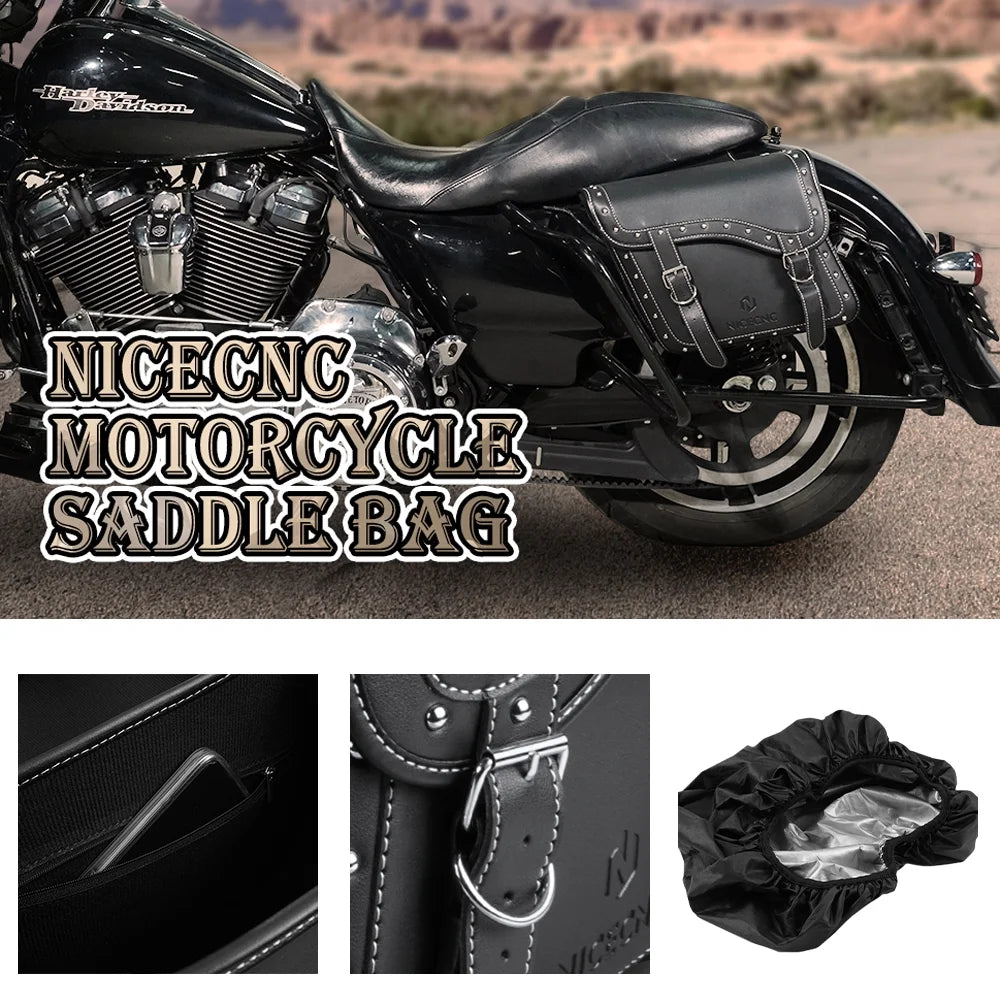 Black 35L Leather Motorcycle Saddlebags C749