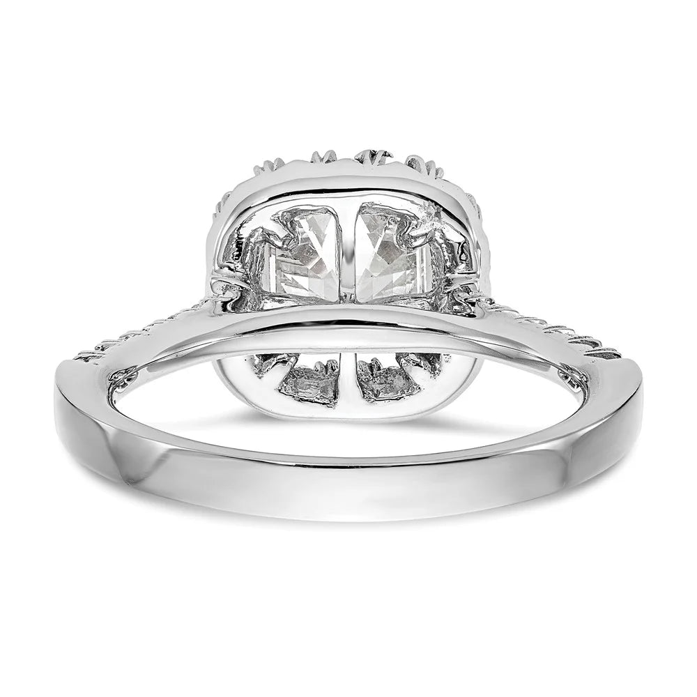 14K White Gold Ring Band Engagement Semi Mount Asscher (4 Prong) Octagon Emerald Diamond, Lab Grown Round, Size 9 I40178
