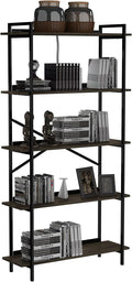 5-Tier Dark Brown Wooden Bookcase with Metal Frames H812200