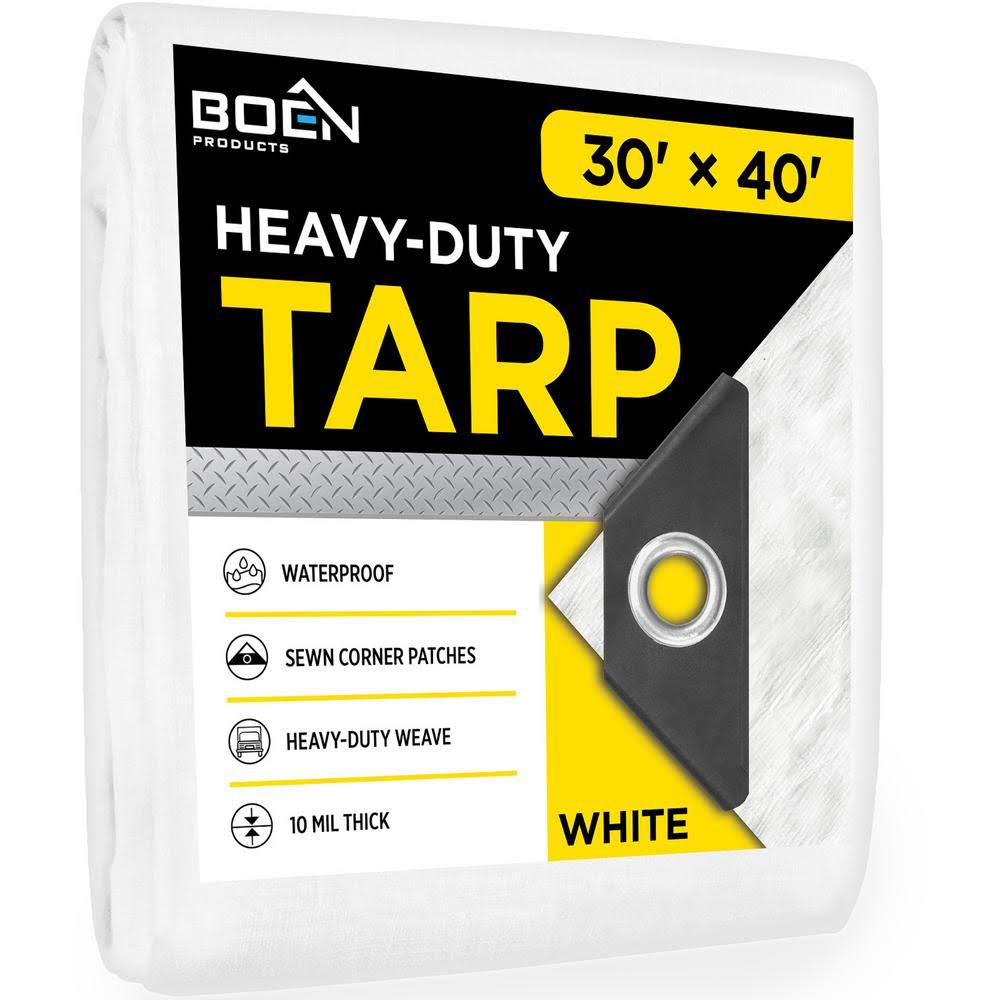 White Poly 10 Mill Heavy-Duty Waterproof Tarpaulin T388178