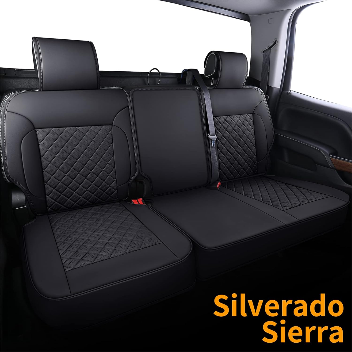 Black Faux Leather Seat Covers Full Set U157