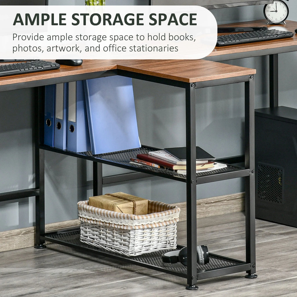 83" Two Person Computer Desk with 2 Storage Shelves and Book Shelf Y374
