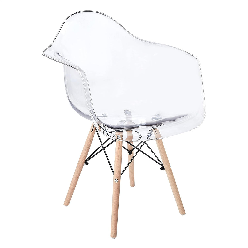 Clear Plastic Side Chair with Natural Wood Legs, Set of 2 M98387