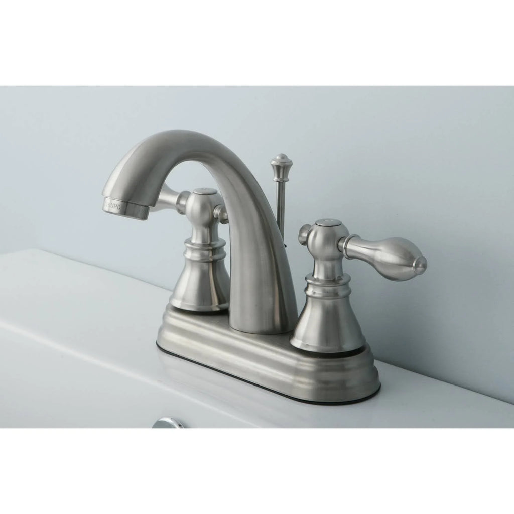 Satin Nickel Two-Handle Centerset Lavatory Faucet with Pop-Up E29972
