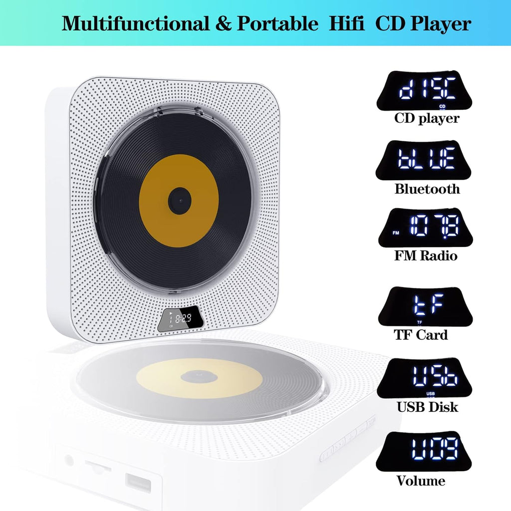 Portable CD Player with Bluetooth, FM Radio, Built-in Speakers, USB Port, AUX Input, LCD Display, Pack of 2 W94435