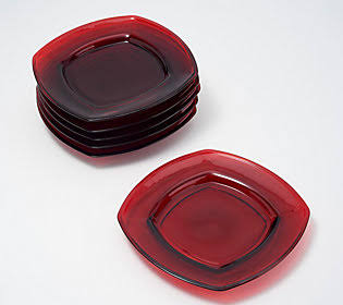 Red GlassBridge Plates Set of 6 R422