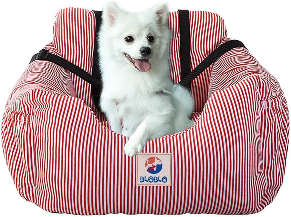 Red Stripe Dog Car Seat with Storage Pocket T8065