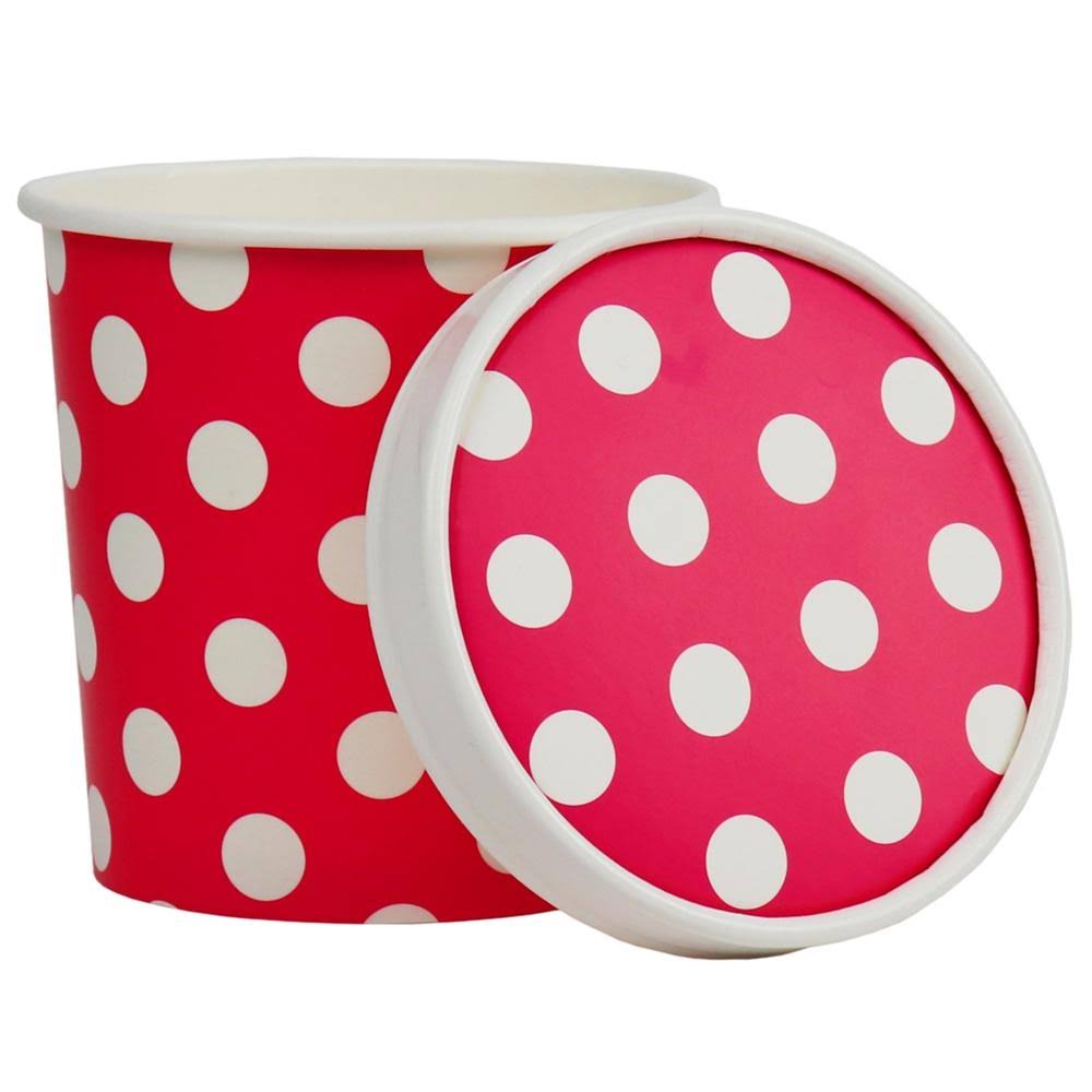 16 oz Pink Polka Dotty Ice Cream Containers with Non-Vented Lids, 250 Containers & 250 Lids R295