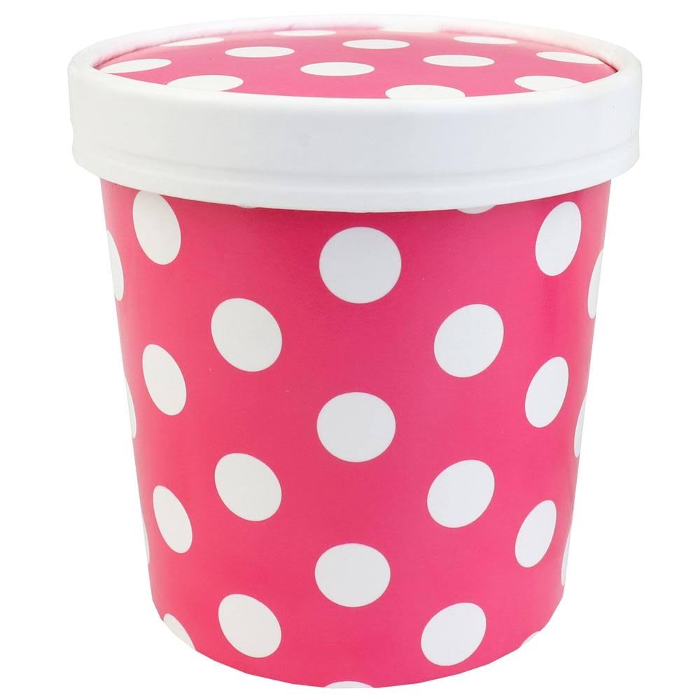 16 oz Pink Polka Dotty Ice Cream Containers with Non-Vented Lids, 250 Containers & 250 Lids R295