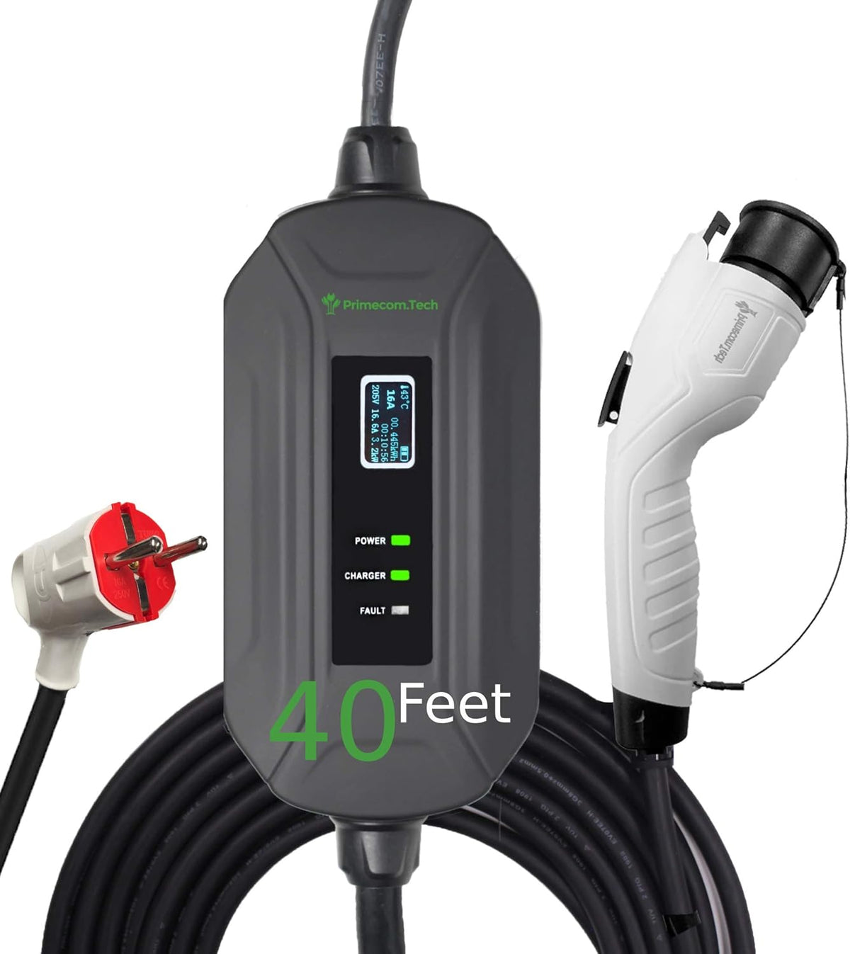 Portable Level 2 Electric Vehicle Charger, 16Amp, 30 Feet Y94910