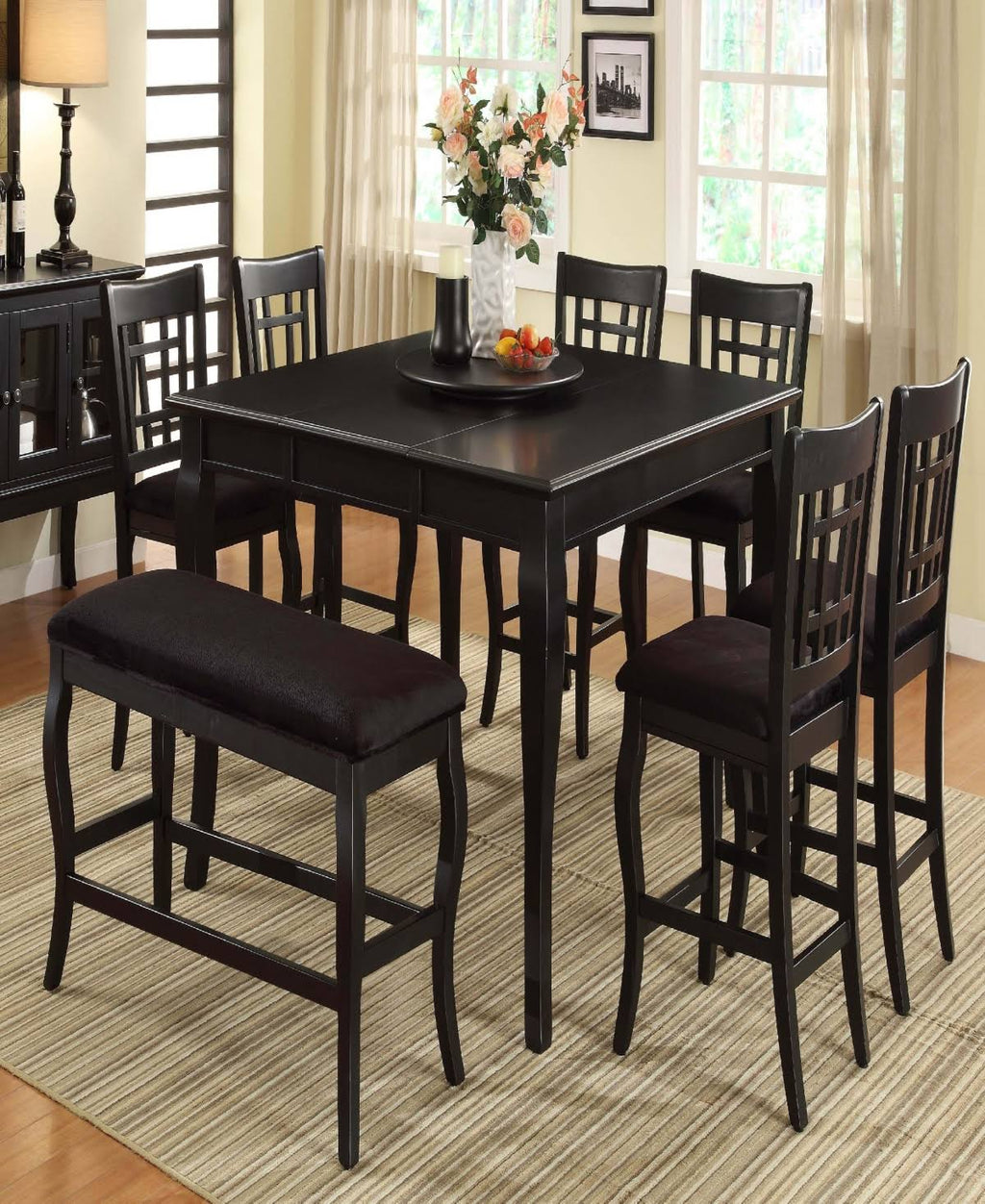 Black Wooden Counter Height Table with Lazy Susan N316
