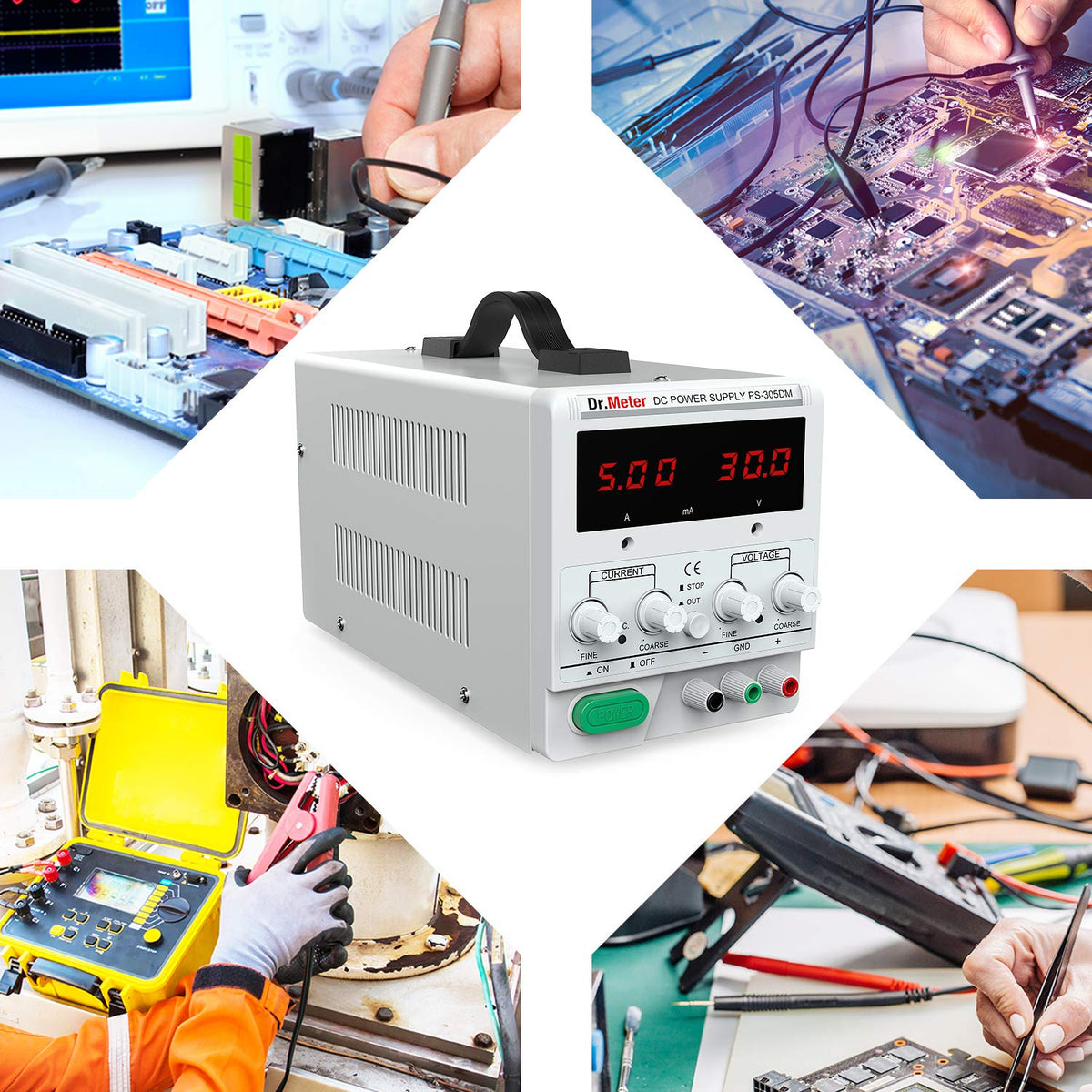 30V 5A Adjustable Switching Regulated DC Bench Linear Power Supply with Alligator Leads and 3 LED Digital Display X505