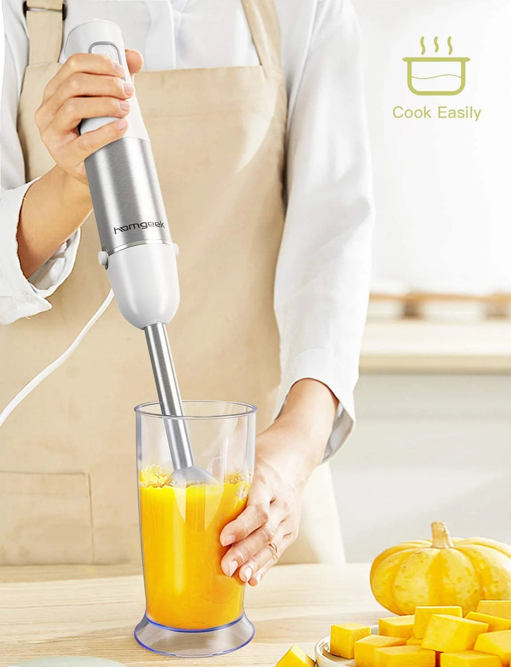 White 6 Speed Immersion Hand Blender with 600Ml Beaker V421699