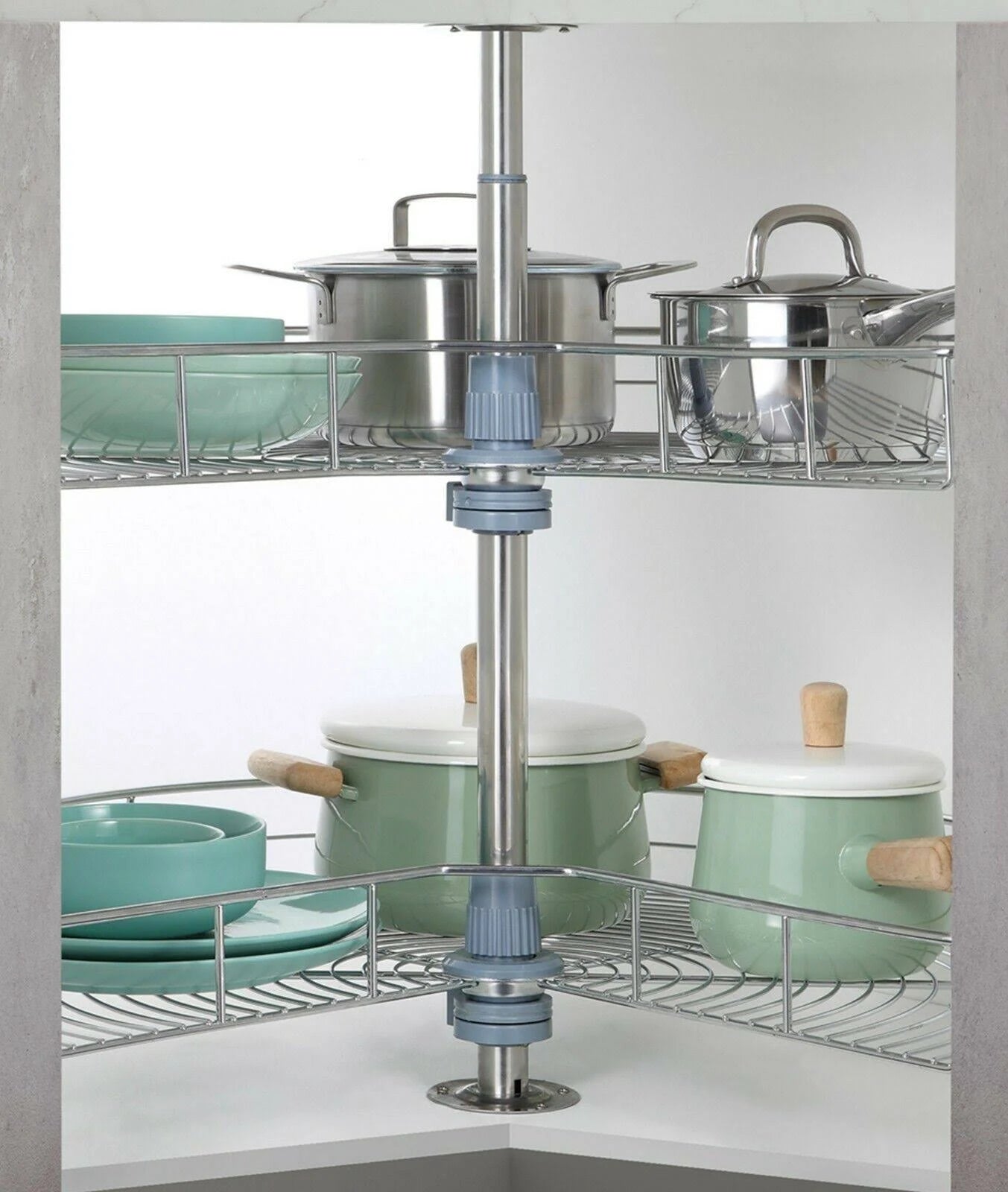 Kidney Chrome 2-Shelf Lazy Susan Corner Organizer L9214