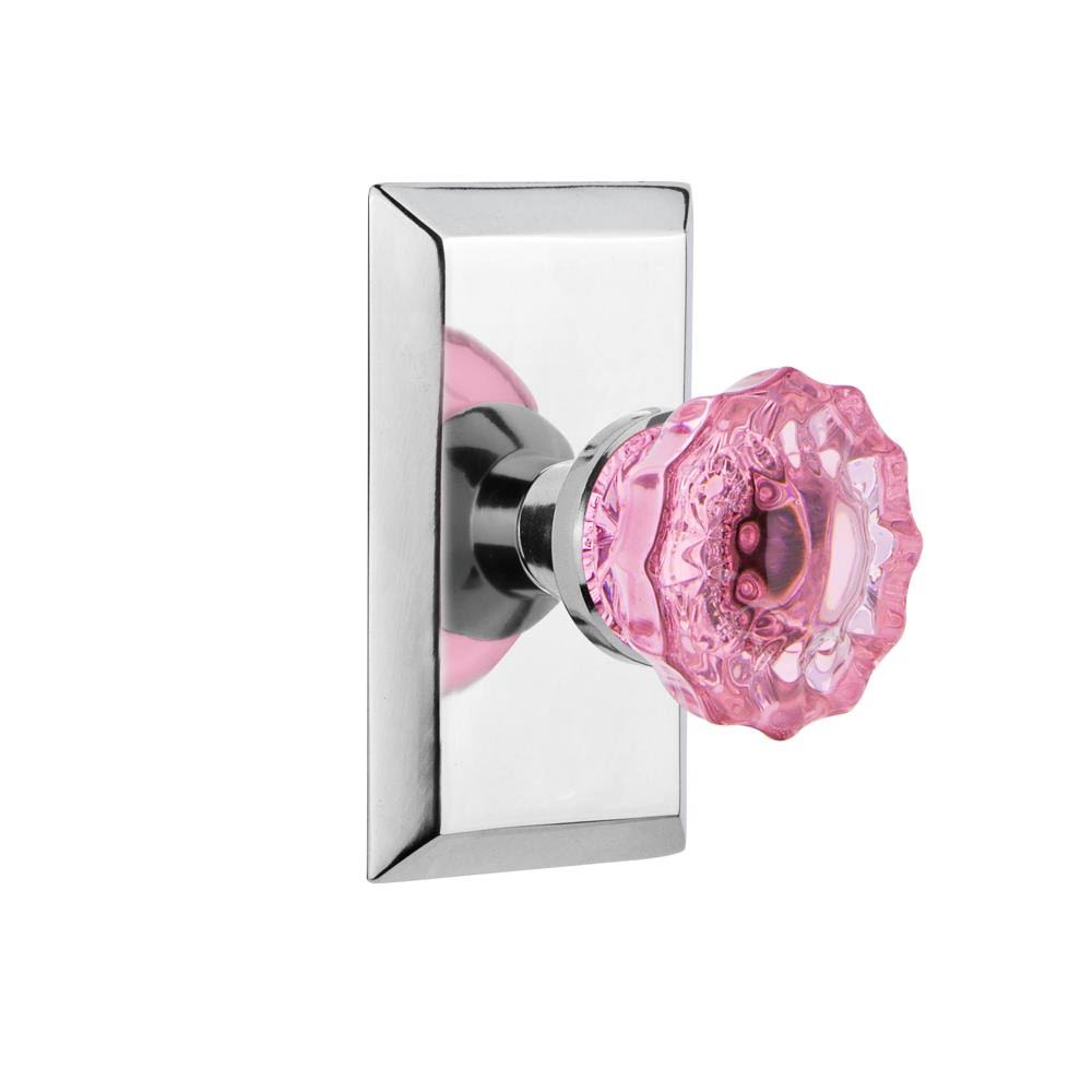 Crystal Pink Glass Door Knob in Bright Chrome E1871