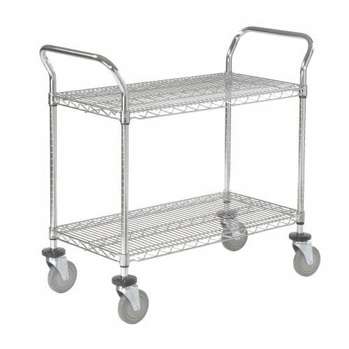 Chrome Utility Cart with 2 Shelf and Polyurethane Brake Casters P4474