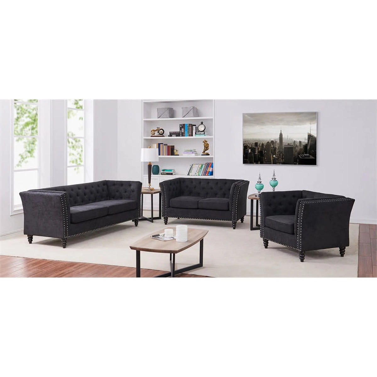 Modern Microfiber Loveseat in Black H4339