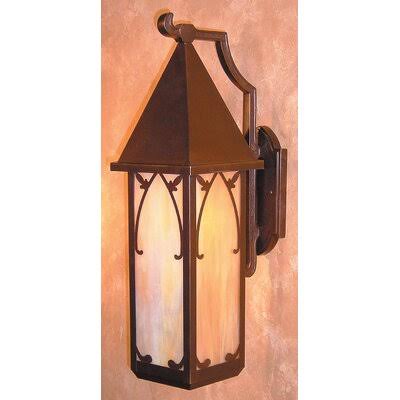 1-Light Outdoor Wall Lantern Verdigris Patina Amber Mica F6763